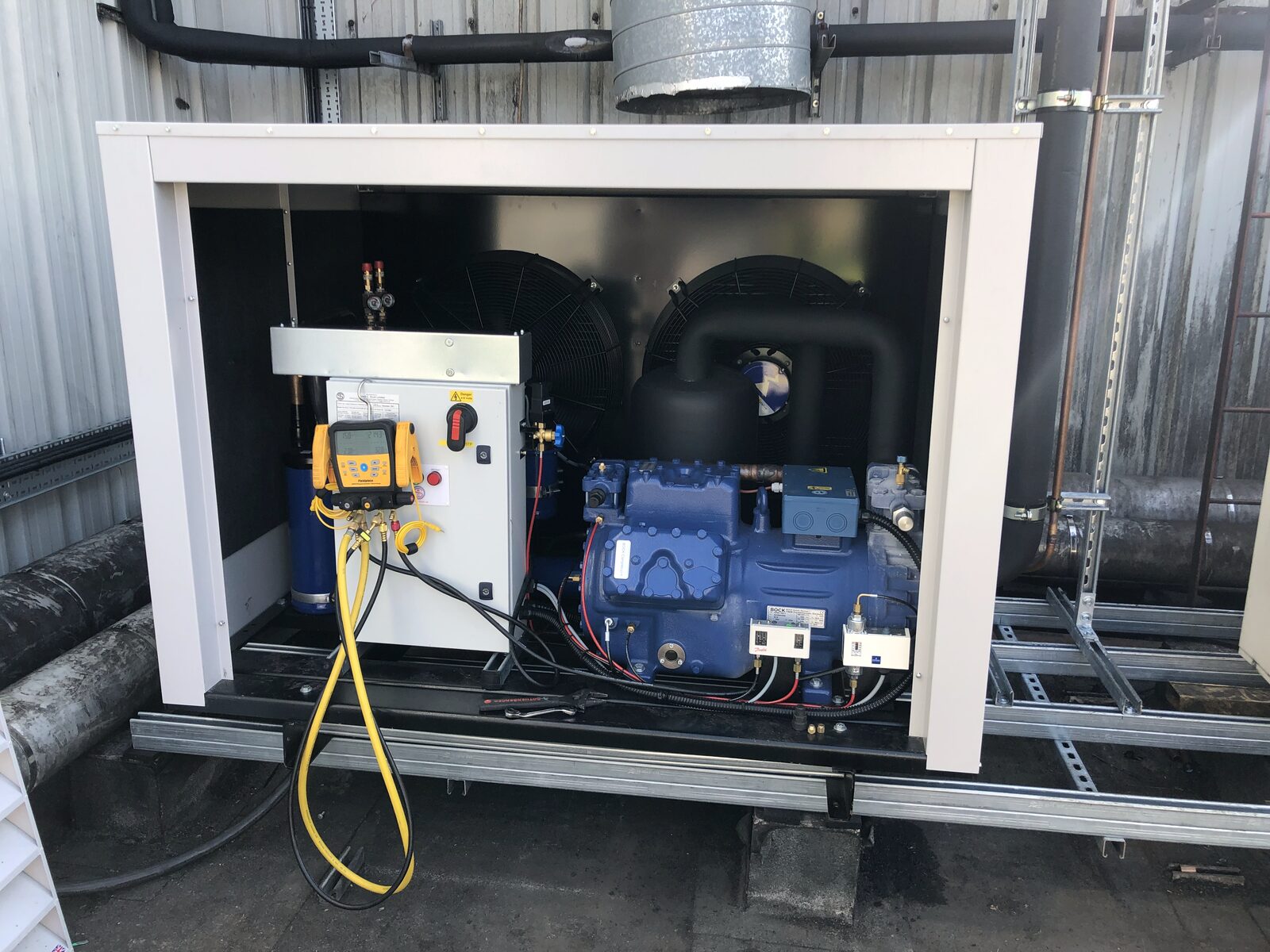 Condensing Unit Close-Up - Bock compressor condensing unit with controller